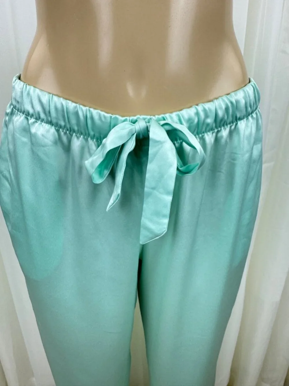 NWOT Victoria's Secret Afterhours Satin Pajama Pants Mint Green Ruffle Hem Mediu